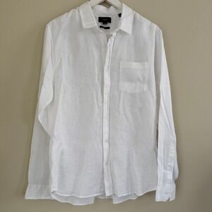 Vince Linen Long Sleeve Button Down Shirt Classic Fit Mens Medium White NWT